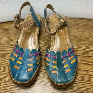 Spring Step L' ARTISTE Wedge Sandals Multicolor Leather Size 38 (7-7.5) Strappy